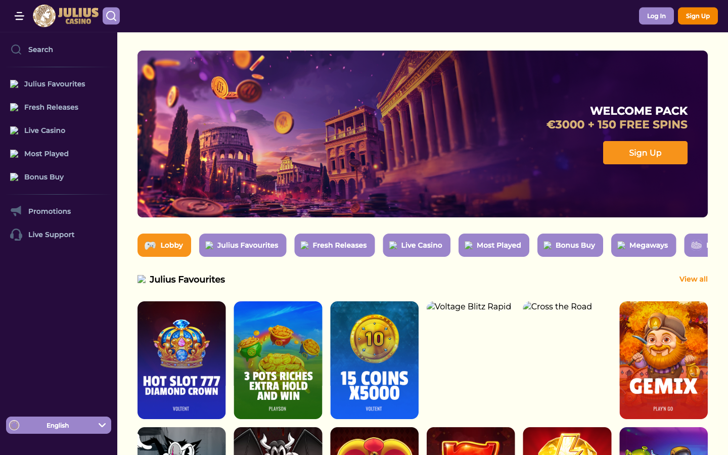 Interface internationale avec bannière Welcome Pack en anglais