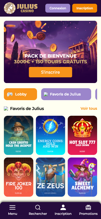 Vue mobile iPhone avec bannière promotionnelle et grille de favoris